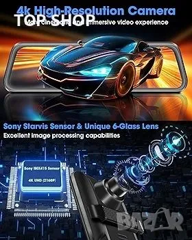 10-инчова 4K 2160P UHD огледална камера видеорегистратор, снимка 2 - Аксесоари и консумативи - 48777161