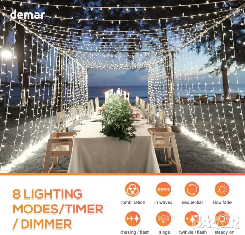 THKFUL Външни коледни приказни светлини, 50 метра 300LED, снимка 4 - Декорация за дома - 47980698