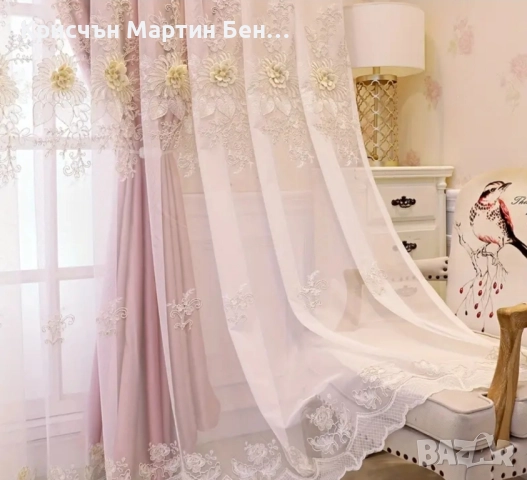 Елегантна розова Бродирана завеса, снимка 4 - Пердета и завеси - 51715212