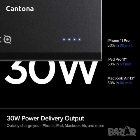 PowerArc USB C Power Bank, 15000 mAh 60 W, 2 x Type C PD, 1 x USB QC 3.0, снимка 4 - Външни батерии - 34121774