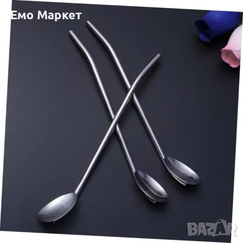 Комплект от 6 броя метални лъжици със сламки 2 в 1, снимка 8 - Други - 48898389