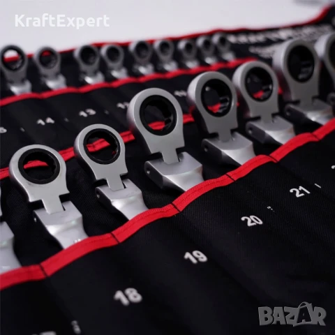KraftWorld Комплект Тресчотни Ключове 22 Части – 6-32 мм с Чупещо Рамо, снимка 4 - Куфари с инструменти - 50576226