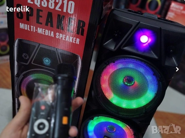 №1 Нова ZQS 8210 2х8 120W 6500mah 2 микрофона ПРЕНОСИМА КАРАОКЕ КОЛОНА, снимка 4 - Аудиосистеми - 53163688