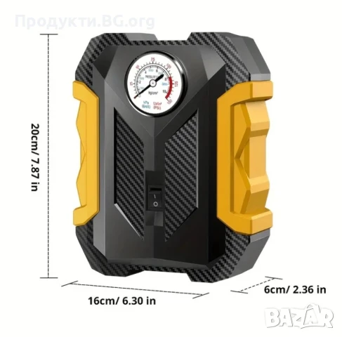 Мощен CaRSun 12V компресор за гуми – запалка, LED, защита от пренапомпване, снимка 2 - Аксесоари и консумативи - 50869212