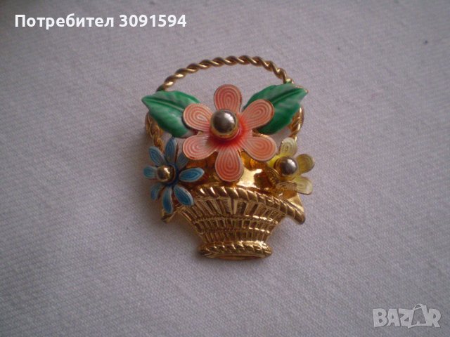  дамска брошка кошница с цветя, снимка 1