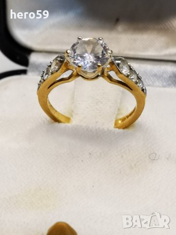 Златен дамски пръстен с планински кристал, снимка 6 - Пръстени - 30091510