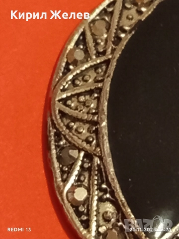 СРЕБРИСТ МЕДАЛЬОН в СТИЛ АРТ ДЕКО с ЧЕРЕН ОНИКС и МАРКАЗИТ 52164, снимка 3 - Колиета, медальони, синджири - 52503788