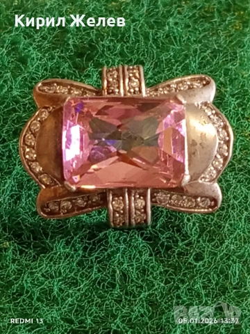 Впечатляващ сребърен пръстен тип Коктейлен пръстен с Розов кварц и кристали 51833, снимка 3 - Пръстени - 52987313