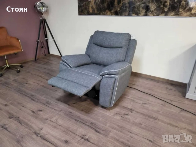 Сив фотьойл от плат с електрически релаксиращ механизъм, снимка 10 - Дивани и мека мебел - 51955597