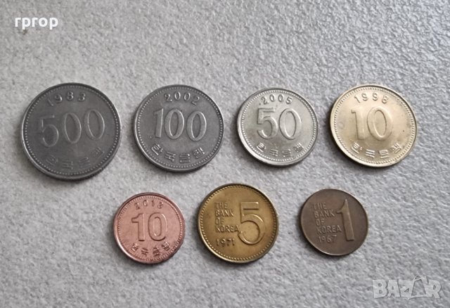  Южна Корея. 1, 5, 10, 10, 50 ,100 и 500 вона. 7 бройки.