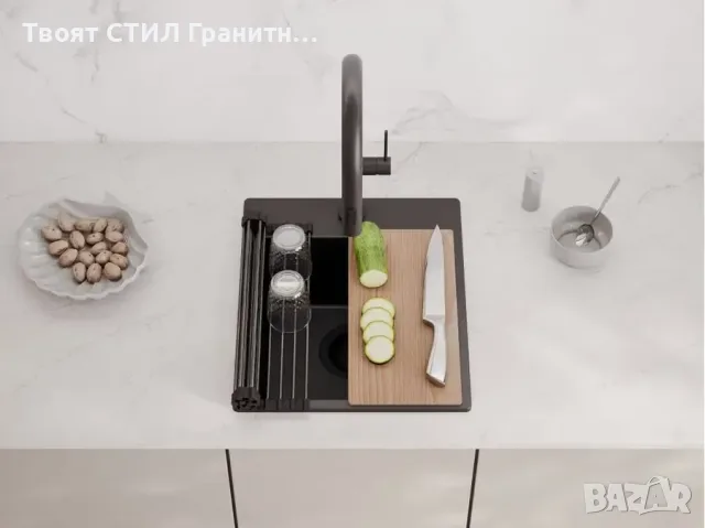 Черна Кухненска Мивка от гранит модел Рига Easy 380 x 440 mm