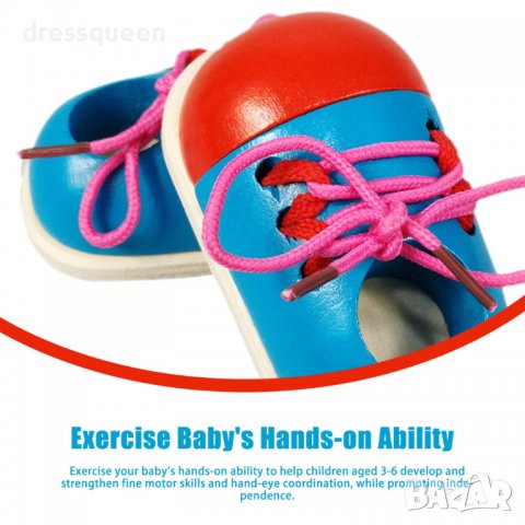 3676 2 броя дървени обувки с връзки за връзване, снимка 4 - Образователни игри - 37665839