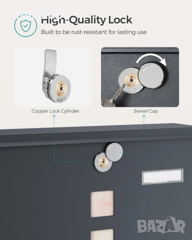 SONGMICS Стенна пощенска кутия с ключалка и въртящ се капак, прозорец за наблюдение, държач за име, , снимка 5 - Други - 53964064