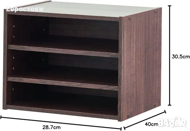 Iris Ohyama, Подреждащ се рафт/елемент за съхранение 3 нива- Кутия за подреждане STB-400T - Кафяв дъ, снимка 3 - Органайзери за бюро - 50107212