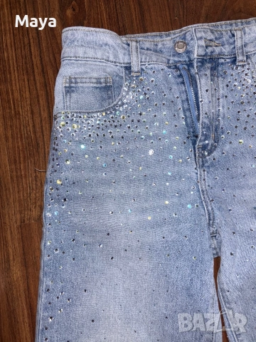 Дънки с блестящи камъчета, снимка 3 - Дънки - 53886910