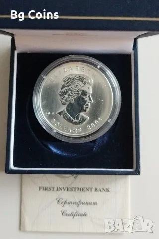 Сребро 1 OZ 2004 Кленов лист , снимка 2 - Нумизматика и бонистика - 56075844