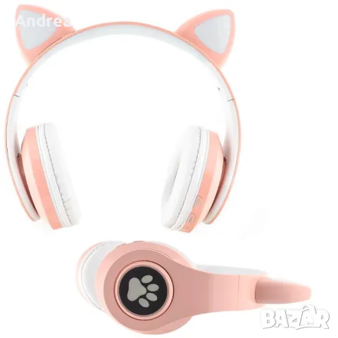 Светещи безжични bluetooth слушалки котешки уши (розови), снимка 4 - Слушалки, hands-free - 49798637
