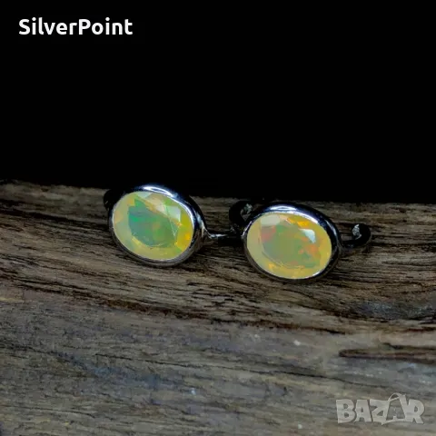 Сребърни обеци с натурални огнени Опали, снимка 1