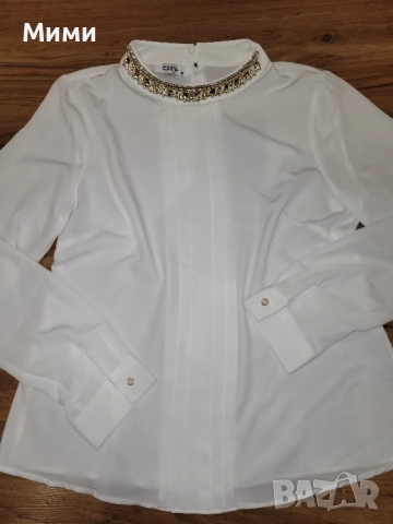 Бяла риза със златисто колие, снимка 3 - Ризи - 52207208