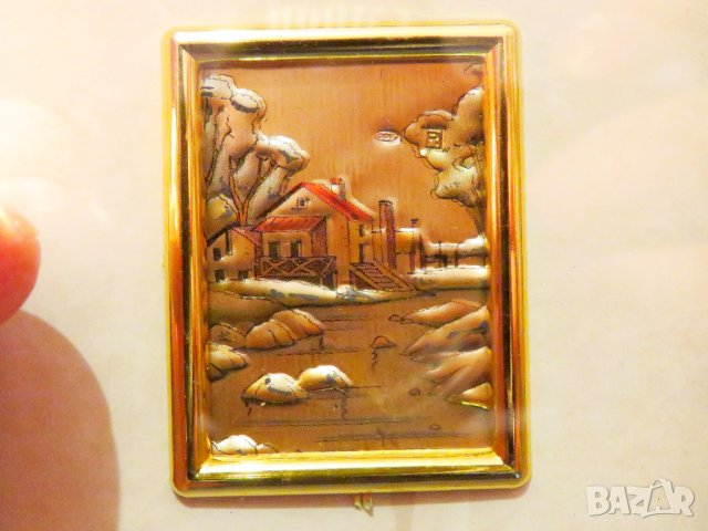 Старинна сребърна  картина рисувана върху сребърно  фолио - река и къщичка - с маркировка за сребро , снимка 2 - Картини - 38510091