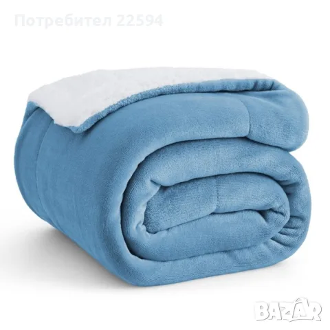 BEDSURE поларено одеяло , дебело одеяло за диван – Светлосин 150 x 200 cm, снимка 2 - Олекотени завивки и одеяла - 55964277
