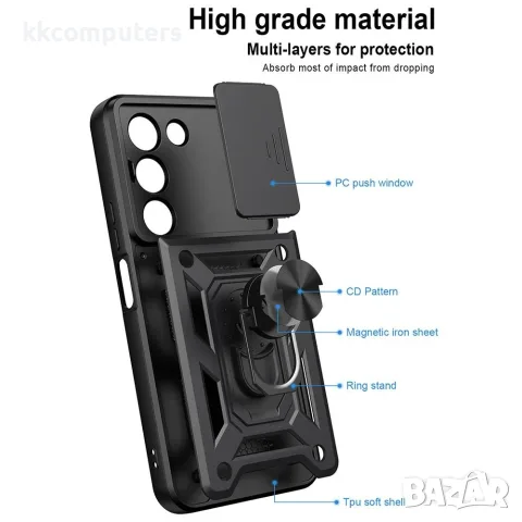 За Realme C100 5G / C83 5G Удароустойчив TPU PC Калъф с Въртяща Стойка, Плъзгащо Капаче за Камерата , снимка 14 - Калъфи, кейсове - 56184702