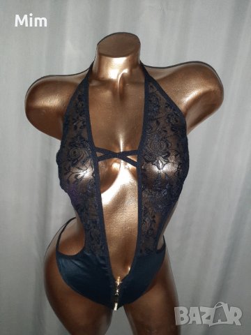  М/L Черно боди от дантела и кожа с цип , снимка 5 - Бельо - 38477629