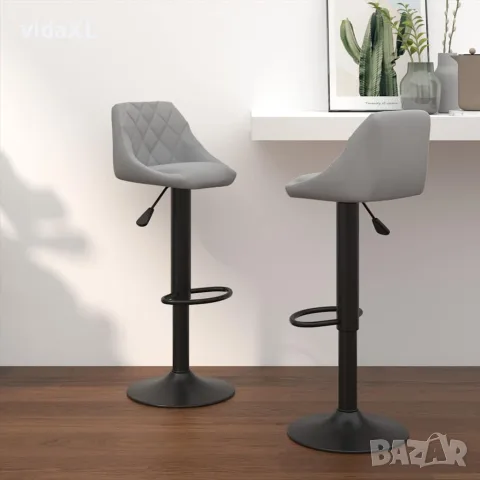 vidaXL Бар табуретки, 2 бр, светлосиви, кадифе, снимка 2 - Столове - 56147105