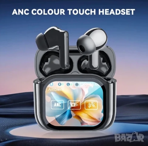 Безжични Слушалки с Дисплей и Тъч Управление Bluetooth 5.4,  Черни, ENC Шумопотискане, Плътен Бас!