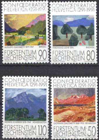 Чисти марки Швейцарска живопис 1991 Лихтенщайн, снимка 1 - Филателия - 35390466