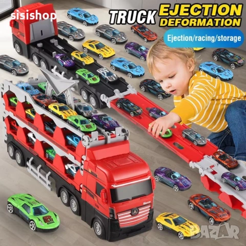 Трансформиращ се камион-писта 2-в-1 с включен комплект от 24 метални колички 4643, снимка 5 - Коли, камиони, мотори, писти - 53983749