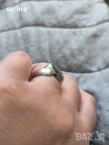 Сребърен пръстен с шарен камък, снимка 4 - Пръстени - 52935839