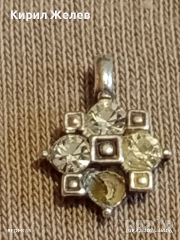 Винтидж сребърна висулка с кубичен цирконий ръчна изработка 37873, снимка 6 - Колиета, медальони, синджири - 52691162