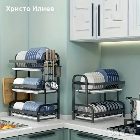 Сушилник за съдове на 3 нива Органайзер Черен Сушило, снимка 8 - Сушилници - 51118972
