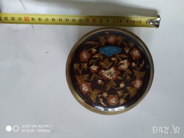 месингова купа,декорирана с емайл, снимка 2 - Антикварни и старинни предмети - 35003618