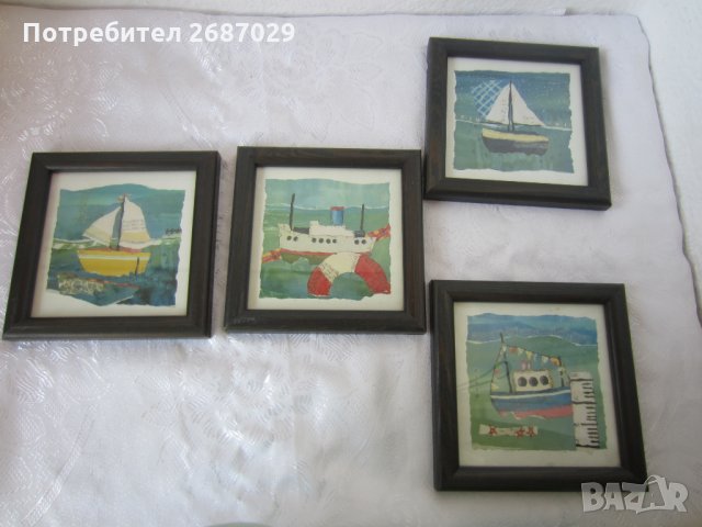 4 бр картини Морски пейзаж, кораб лодка, снимка 4 - Декорация за дома - 31103720