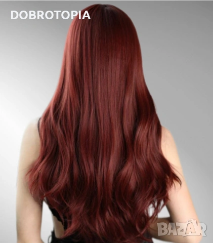Дълга дамска перука в магнетичен червен цвят, снимка 2 - Аксесоари за коса - 53038052