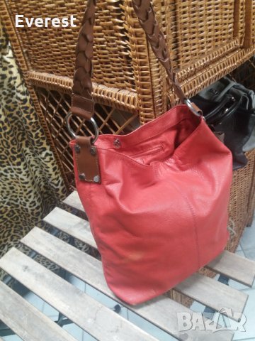 ПРОМО! Естествена кожа чанта, голяма червена, тип ТОРБА, снимка 2 - Чанти - 31573722