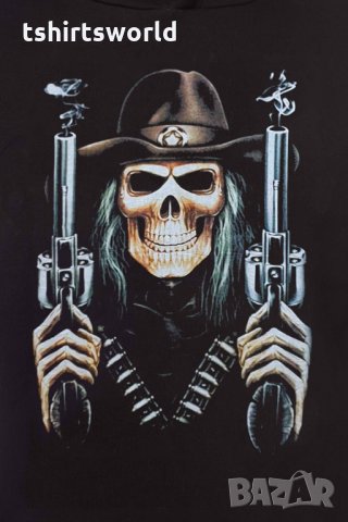 Нов мъжки суичър с дигитален печат Череп с пистолети, снимка 2 - Суичъри - 31742304