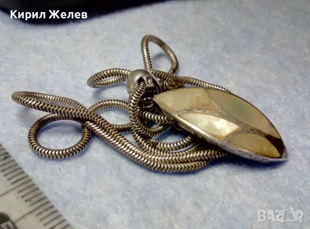 СТИЛНО СРЕБЪРНО КОЛИЕ с ЛИСТОВИДЕН СЕДЕФЕН СРЕБЪРЕН МЕДАЛЬОН СРЕБРО 925 ФИНА РЪЧНА АРТ РАБОТА 49787, снимка 12 - Колиета, медальони, синджири - 49885908