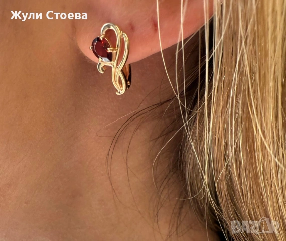 Руски златен комплект със синтетични рубини, снимка 2 - Бижутерийни комплекти - 54320013