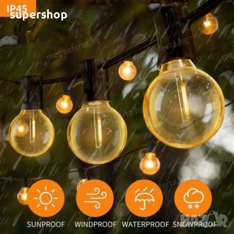 Светлинна Верига 10м с 20Бр Външни Нечупливи Лед Крушки за Декорация, снимка 5 - Градински мебели, декорация  - 54305992