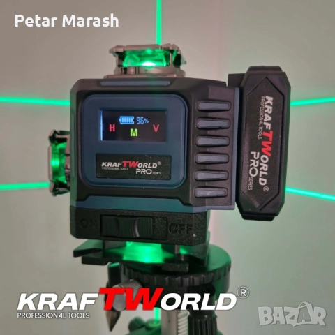 Лазерен нивелир Kraftworld PRO 4×360° с тъчскрийн дисплей, дистанционно и пълен комплект в куфар, снимка 7 - Измервателни инструменти - 52222539