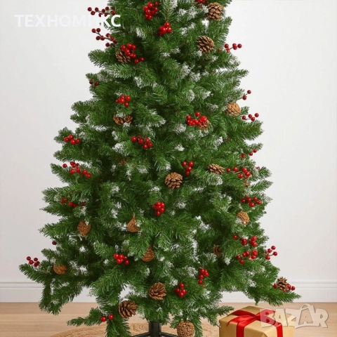 Изкуствена коледна елха декорирана с шишарки и горски плодове, зелена,, снимка 8 - Декорация за дома - 52348413