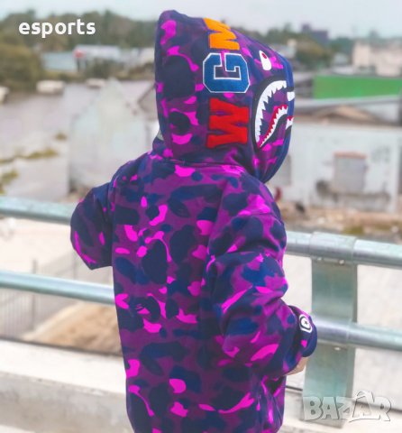 Унисекс суичър суетшърт BAPE A Bathing Ape Purple Shark Camo M L XL лилав, снимка 4 - Суичъри - 36906869