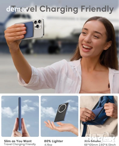 Магнитна външна батерия, 5000mAh, 20W за iPhone 17/16/15/14/13/12 серия, синя, снимка 2 - Външни батерии - 53934031