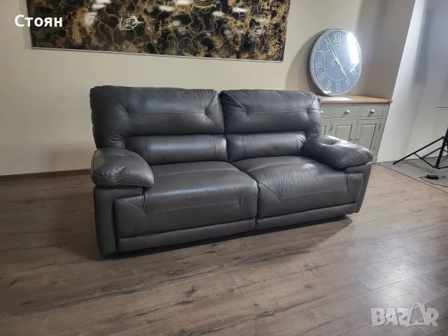 Сив кожен диван тройка, снимка 9 - Дивани и мека мебел - 56509733