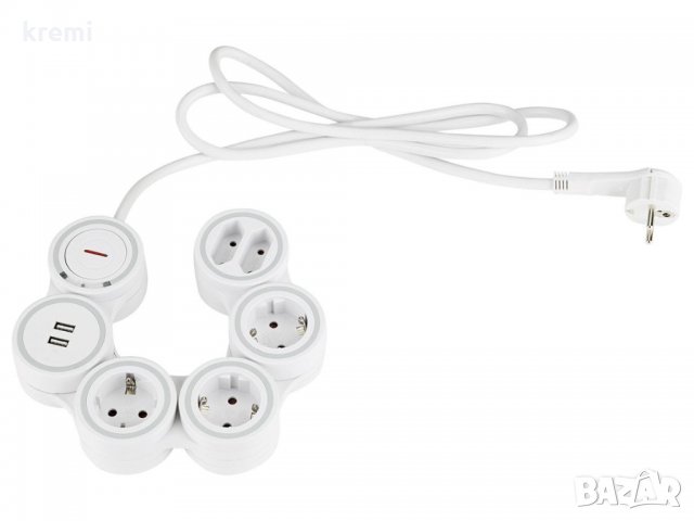 НОВИ! Разклонител 5 гнезда 2 USB-та Powerfix гъвкав 1.5м, снимка 5 - Разклонители и удължители - 29662805
