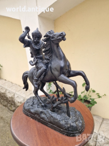 Страхотна антикварна английска метална фигура статуетка , снимка 4 - Антикварни и старинни предмети - 52269991