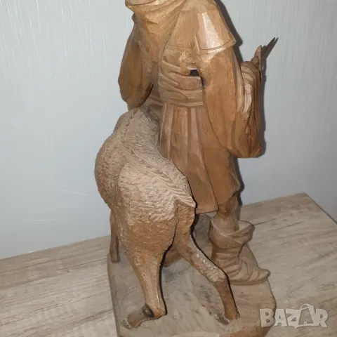 Стара красива дървена фигура ръчна изработка-елен и ловец, снимка 10 - Антикварни и старинни предмети - 49329404